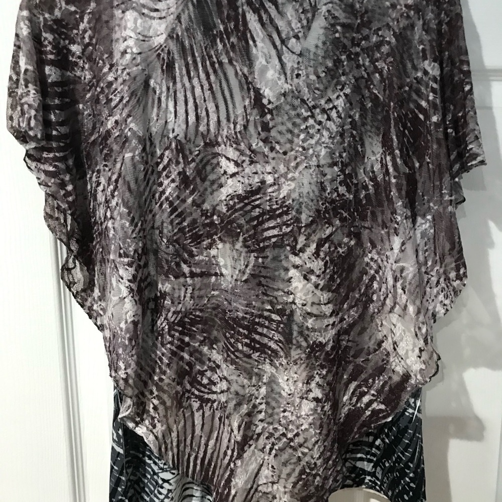 Notations Sheer Abstract Brushstroke Top in Taupe and Black